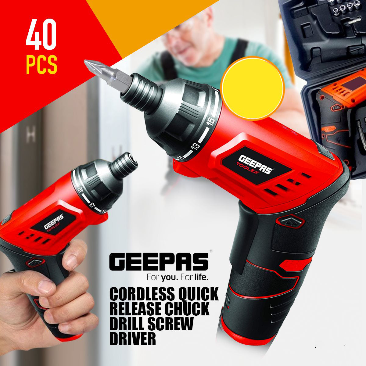 مفك براغي لاسلكي 40 قطعة Geepas
