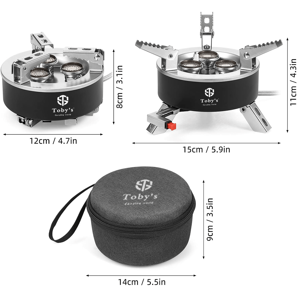 Toby's Gas Stove 06 6800W Camping Gas Stove Folding 3 Burners Piezo Ignition Backpacking Stove Outdoor Cooking Stove Furnace for Camping Hiking Picnic Emergency