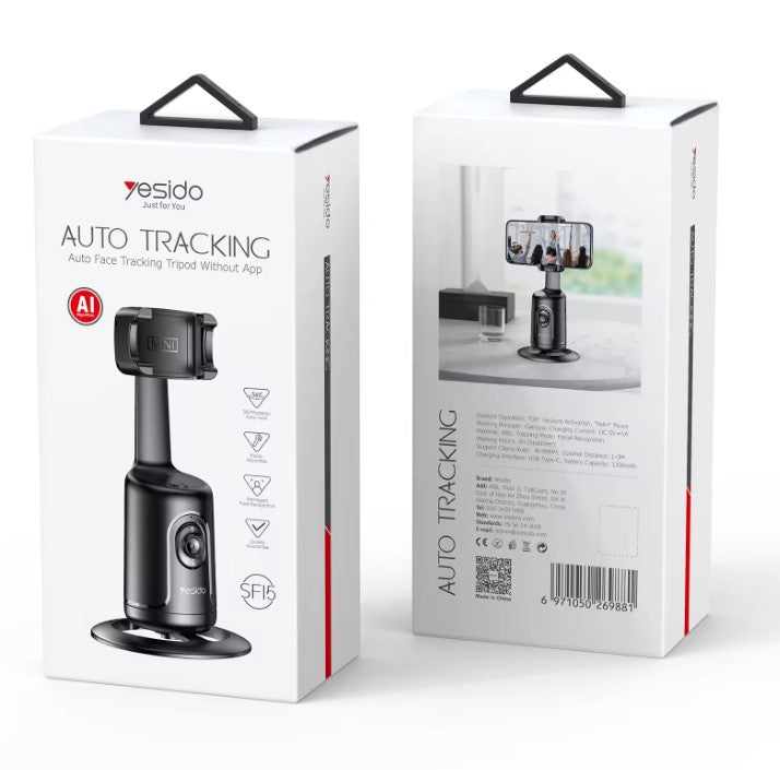 عصا سيلفي لاسلكية مع بطارية وحامل بث مباشر ومعدات بث ومقبض تصوير ذكي مع التعرف على الوجهYesido