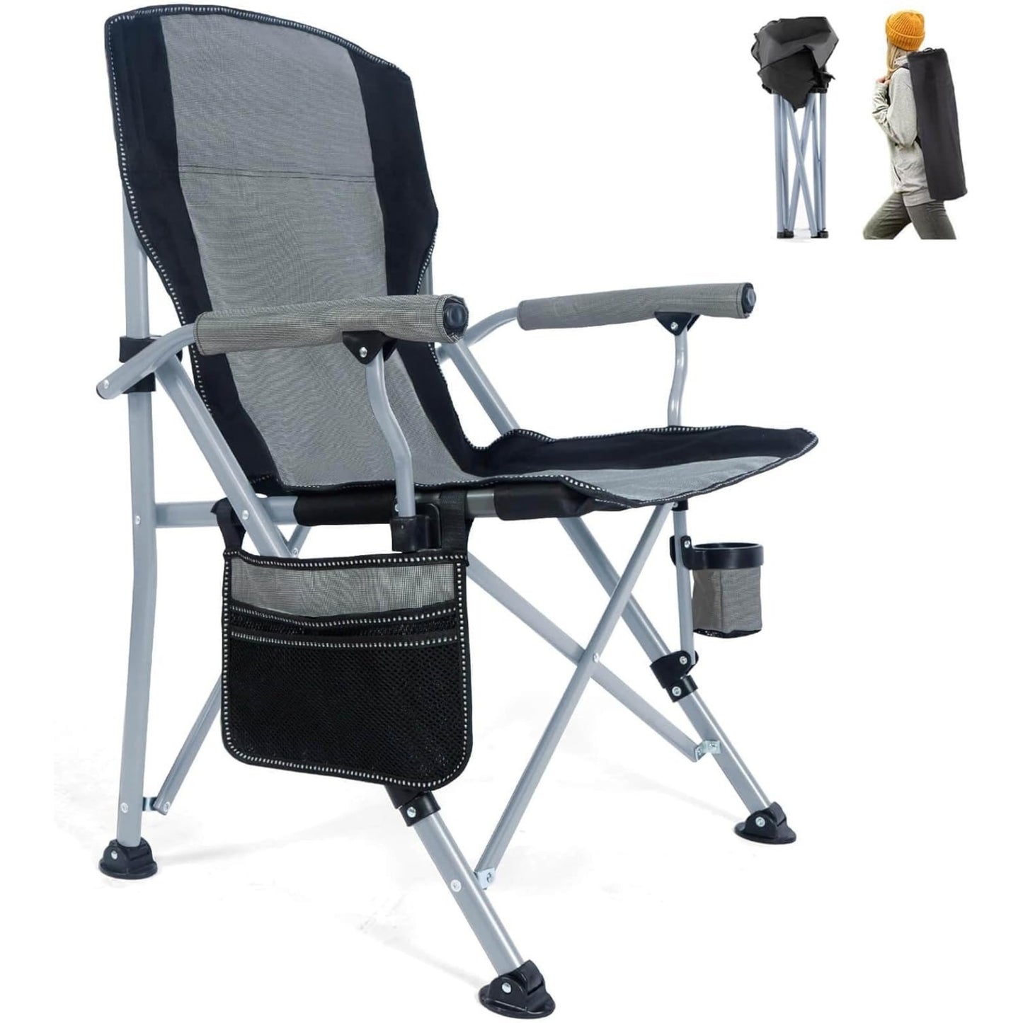 Folding Camping Chair with Cup Holder – Portable Heavy Duty Outdoor Chair with Adjustable Feet ALOMAIRI