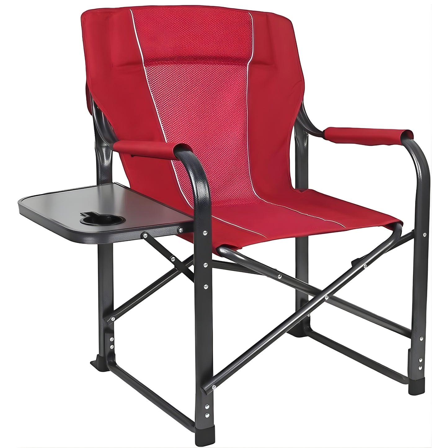 Folding Camping Chair with Side Table – Portable Heavy Duty Outdoor Chair (Red) ALOMAIRI