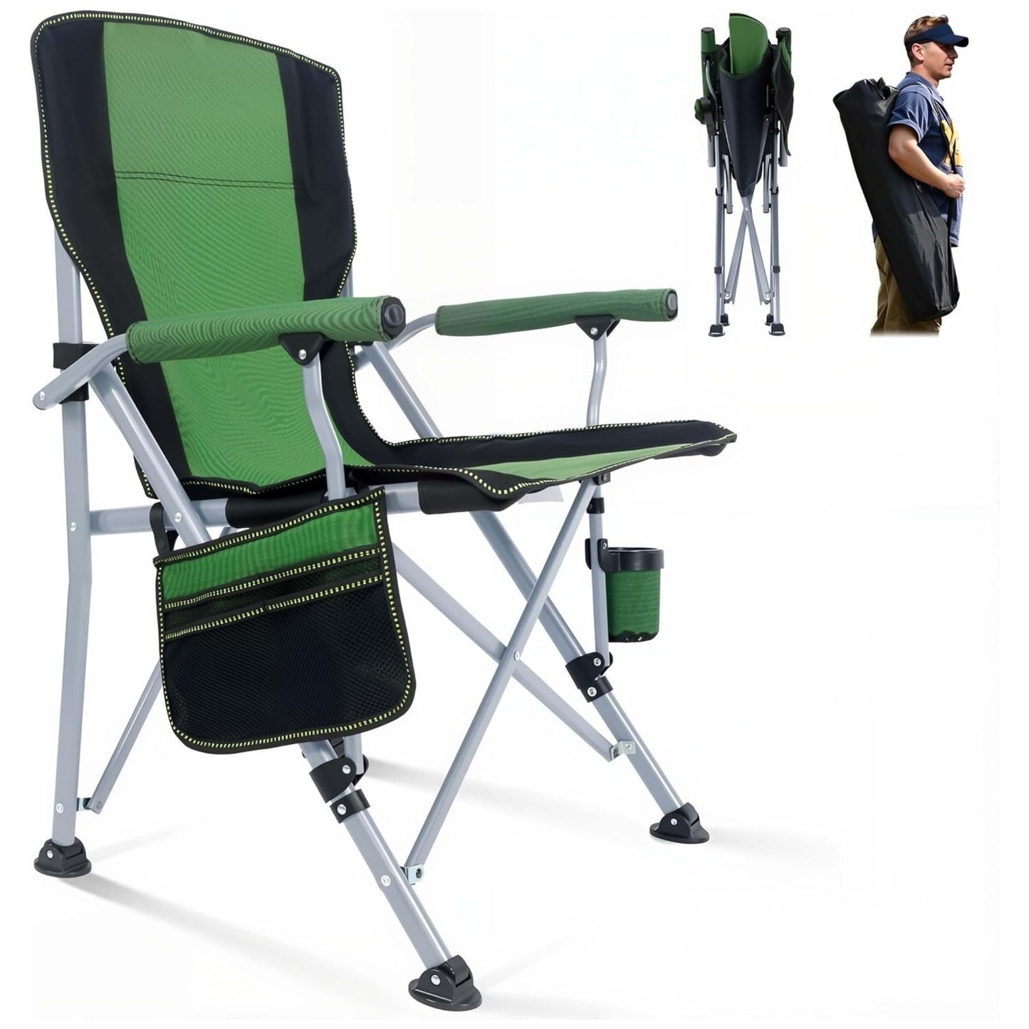 Folding Camping Chair with Cup Holder – Portable Heavy Duty Outdoor Chair with Adjustable Feet ALOMAIRI