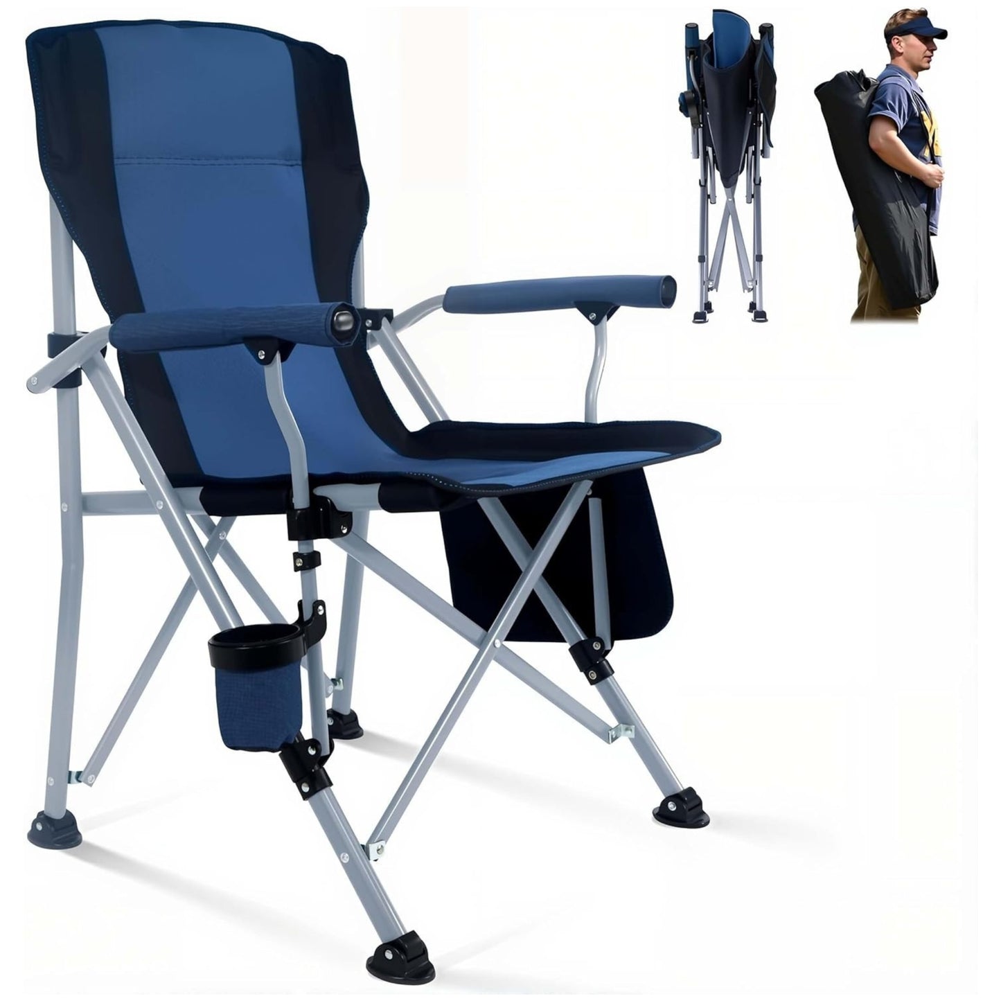 Folding Camping Chair with Cup Holder – Portable Heavy Duty Outdoor Chair with Adjustable Feet ALOMAIRI