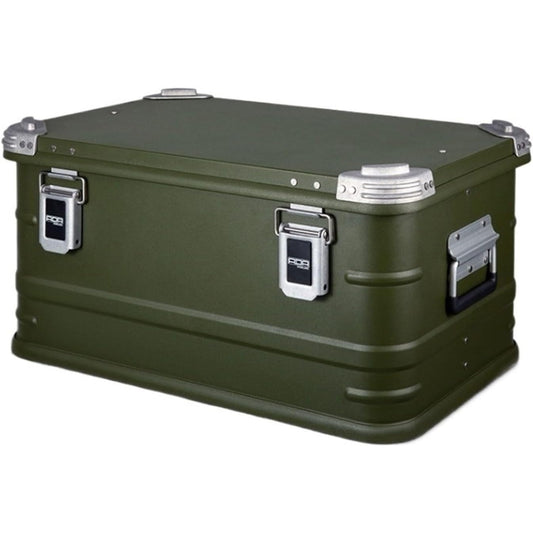 صندوق تخزين ألمنيوم للرحلات والتخييم – مقاوم للماء مع أقفال أمان وحشوة داخلية من الفوم – متوفر بسعات 30 لتر / 50 لتر / 95 لتر / 147 لتر (لون كاكي أخضر)