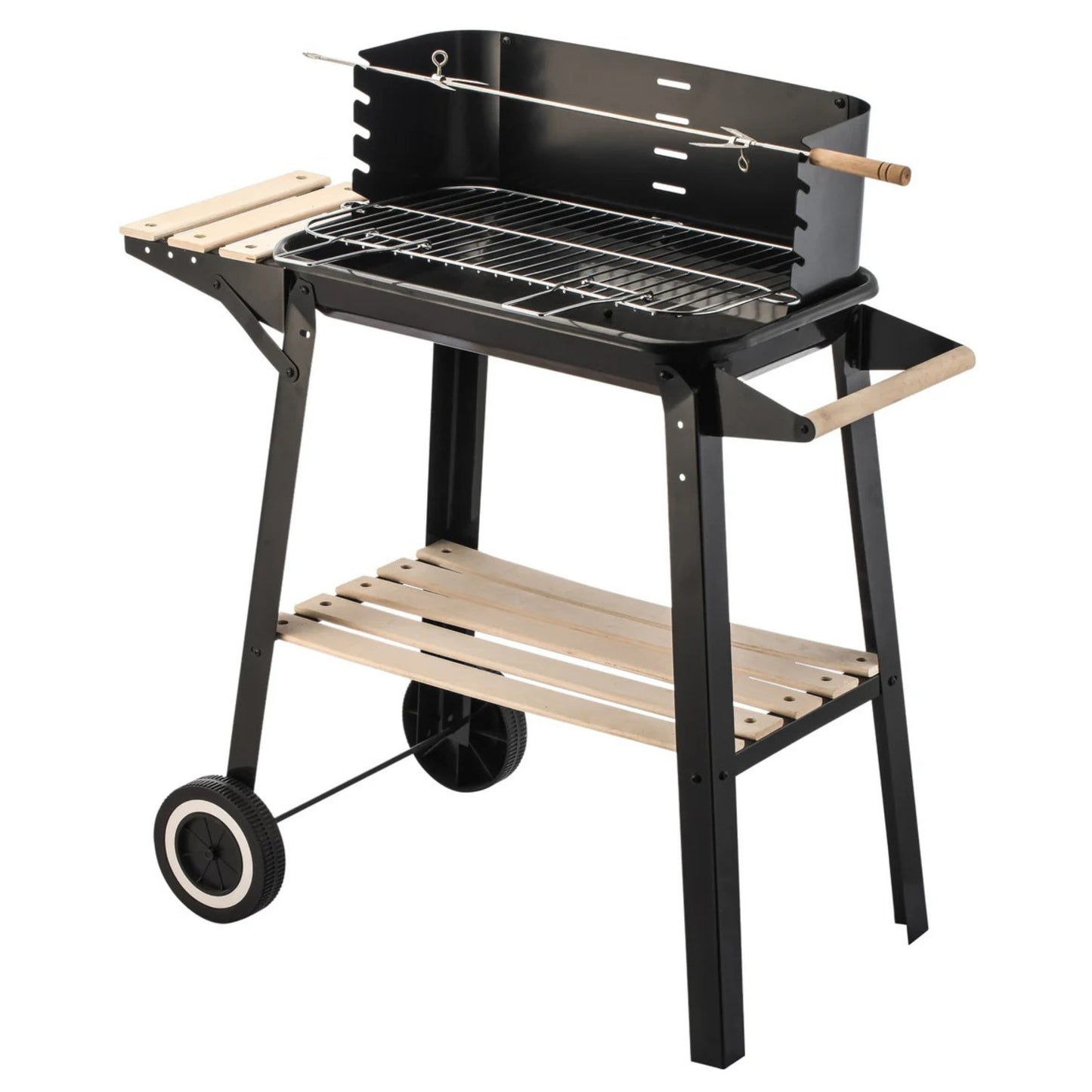 Outdoor Standing Barbecue Grill on Wheels – Adjustable Height Charcoal BBQ Trolley with Side Shelf & Wheels (GRILL ON WHEELS) ALOMAIRI