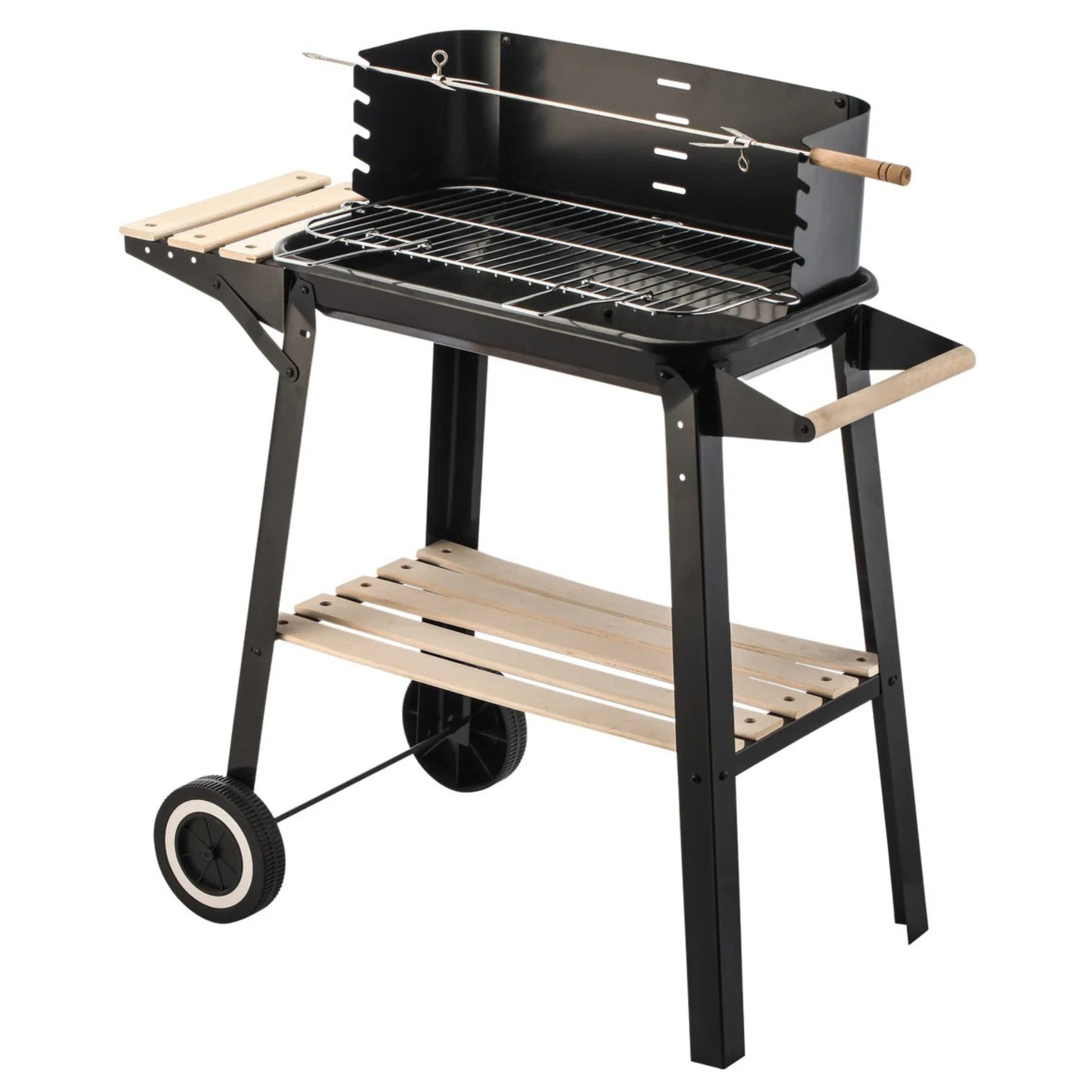 Outdoor Standing Barbecue Grill on Wheels – Adjustable Height Charcoal BBQ Trolley with Side Shelf & Wheels (GRILL ON WHEELS) ALOMAIRI