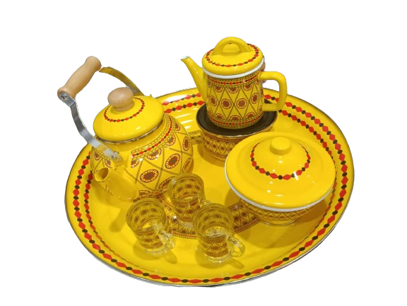عرض الصينية المتكاملة من العميري بثلاث الوان - احمر و أصفر و ابيض