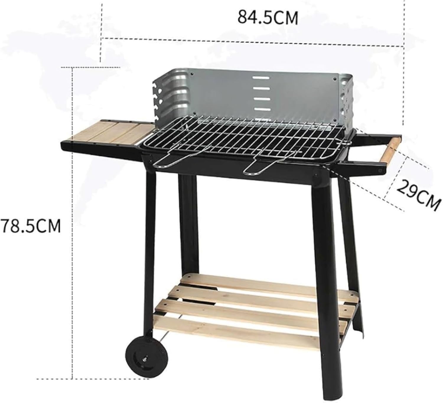 Outdoor Standing Barbecue Grill on Wheels – Adjustable Height Charcoal BBQ Trolley with Side Shelf & Wheels (GRILL ON WHEELS) ALOMAIRI
