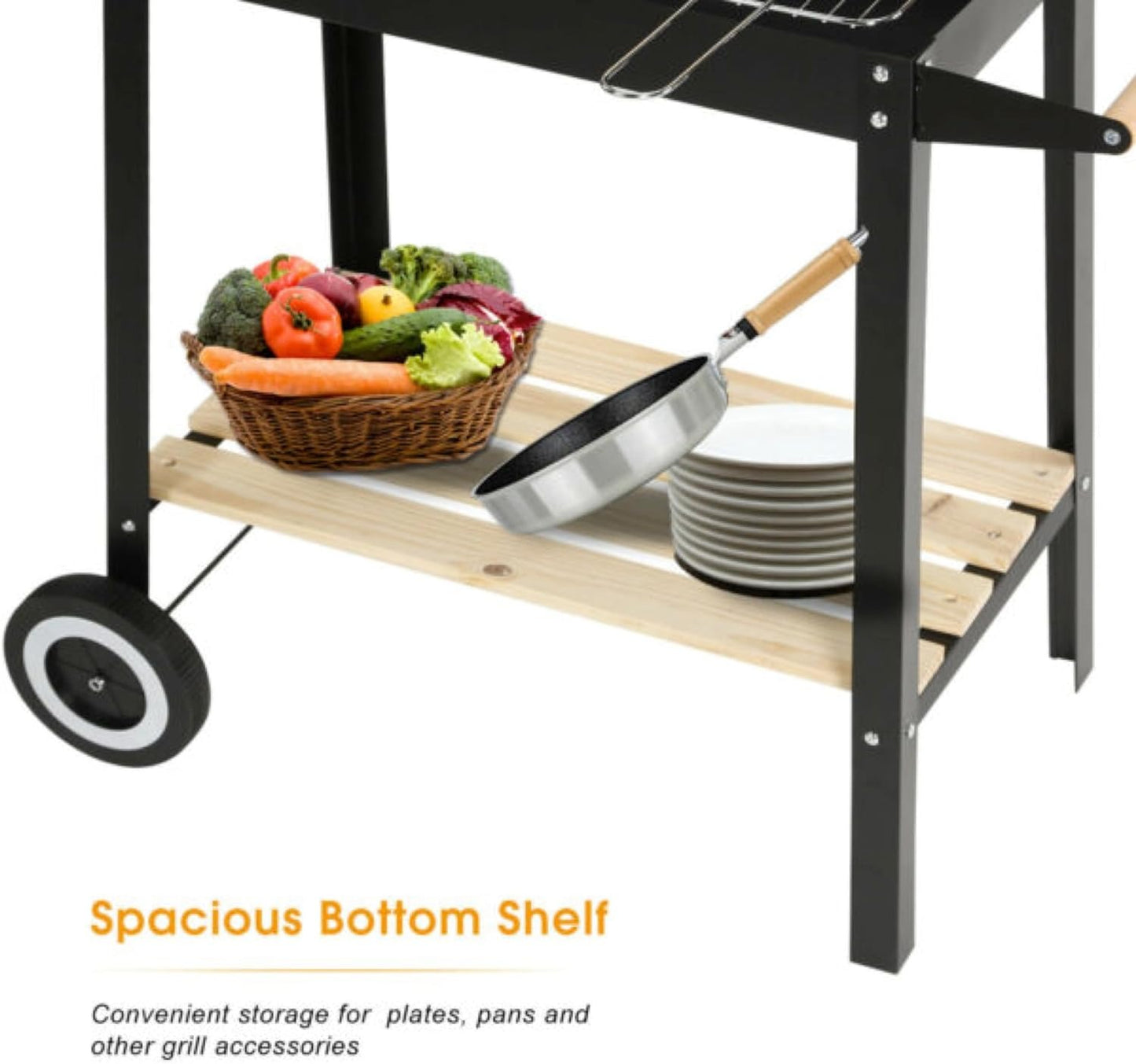 Outdoor Standing Barbecue Grill on Wheels – Adjustable Height Charcoal BBQ Trolley with Side Shelf & Wheels (GRILL ON WHEELS) ALOMAIRI
