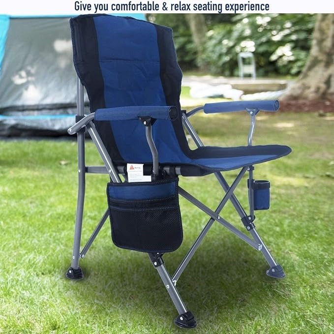 Folding Camping Chair with Cup Holder – Portable Heavy Duty Outdoor Chair with Adjustable Feet ALOMAIRI