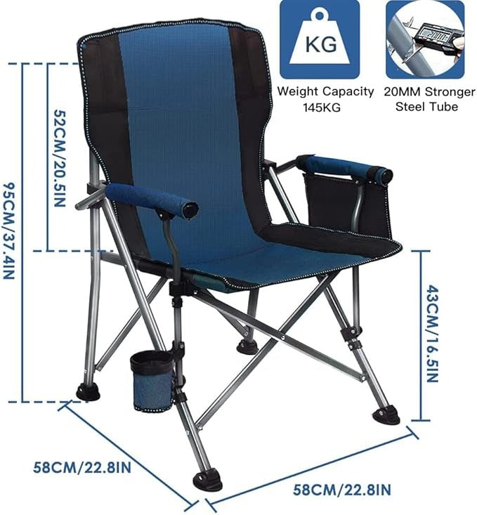 Folding Camping Chair with Cup Holder – Portable Heavy Duty Outdoor Chair with Adjustable Feet ALOMAIRI