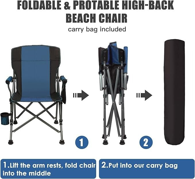 Folding Camping Chair with Cup Holder – Portable Heavy Duty Outdoor Chair with Adjustable Feet ALOMAIRI