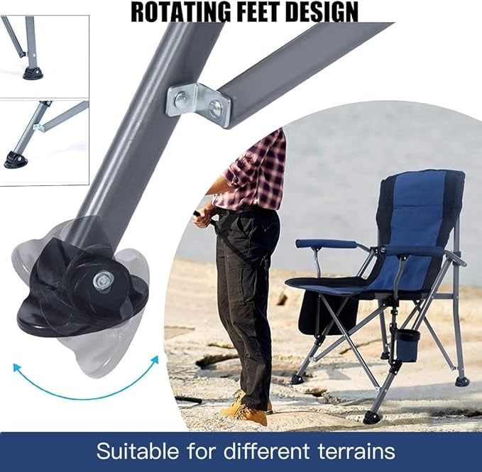 Folding Camping Chair with Cup Holder – Portable Heavy Duty Outdoor Chair with Adjustable Feet ALOMAIRI