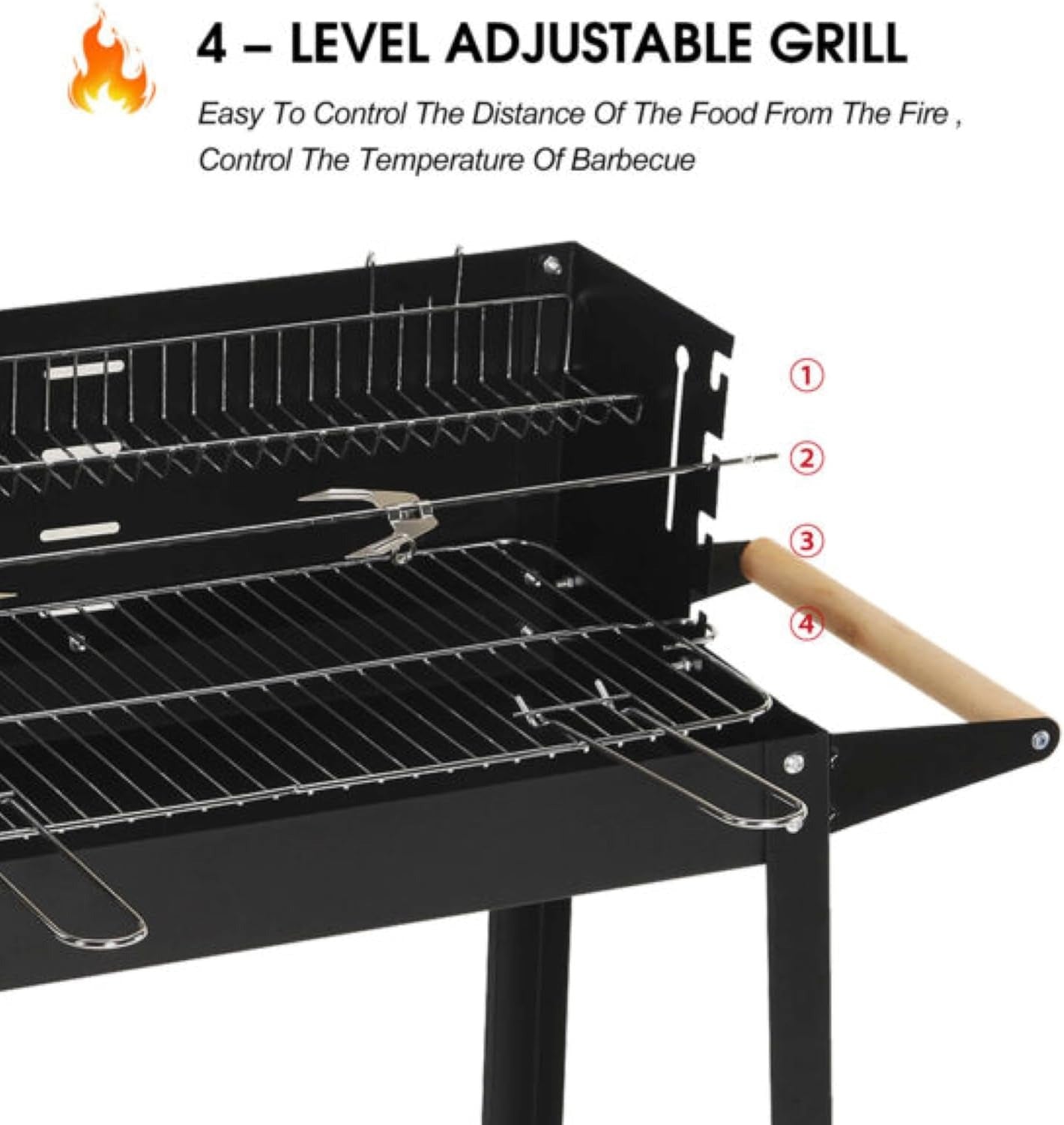 Outdoor Standing Barbecue Grill on Wheels – Adjustable Height Charcoal BBQ Trolley with Side Shelf & Wheels (GRILL ON WHEELS) ALOMAIRI