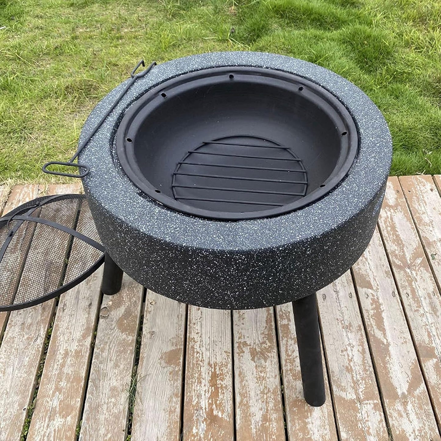 Outdoor Fire Pit & Charcoal Grill – Decorative Stone-Look Brazier (59×59×59cm) ALOMAIRI