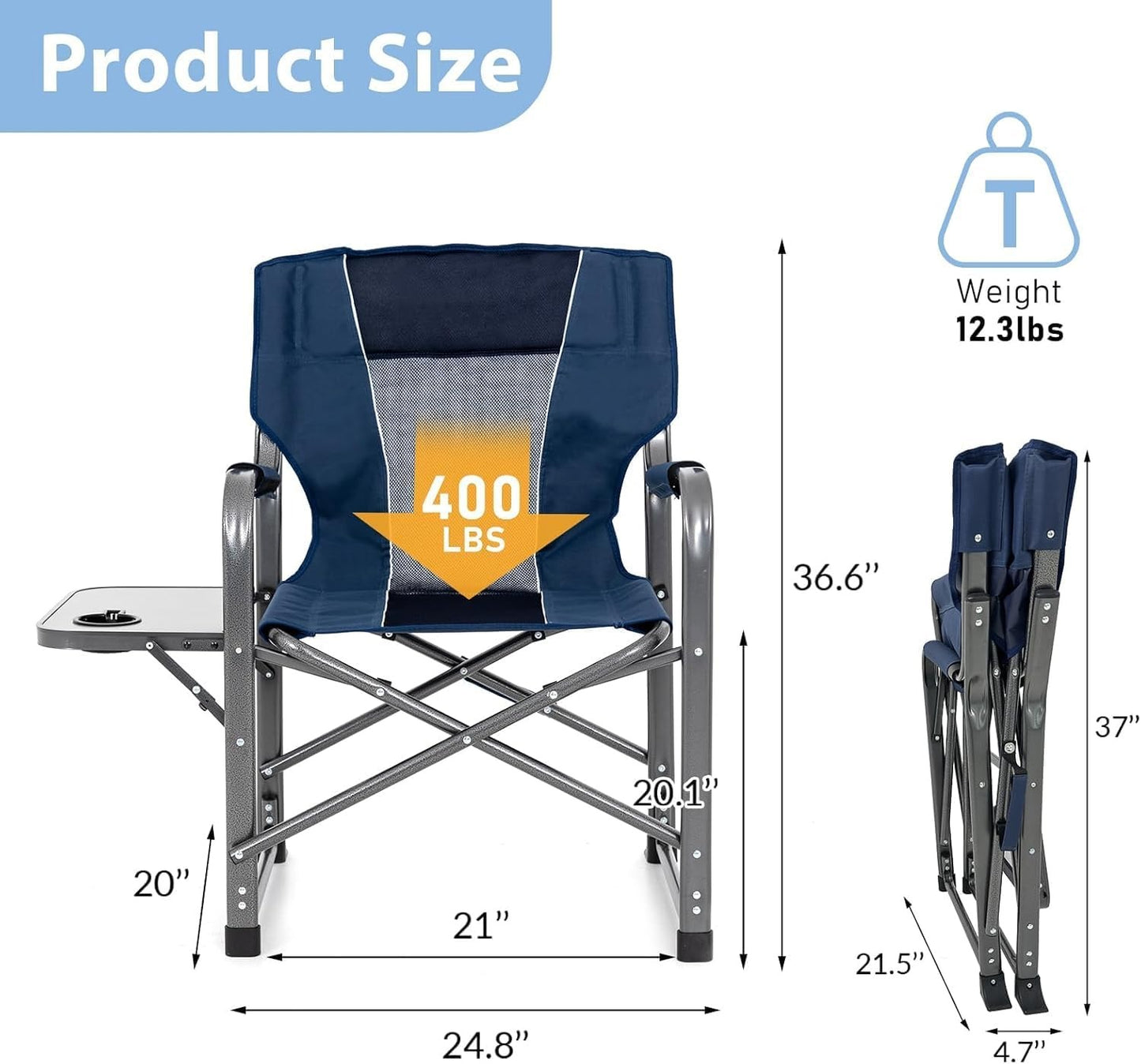 Folding Camping Chair with Side Table – Portable Heavy Duty Outdoor Chair (Red) ALOMAIRI