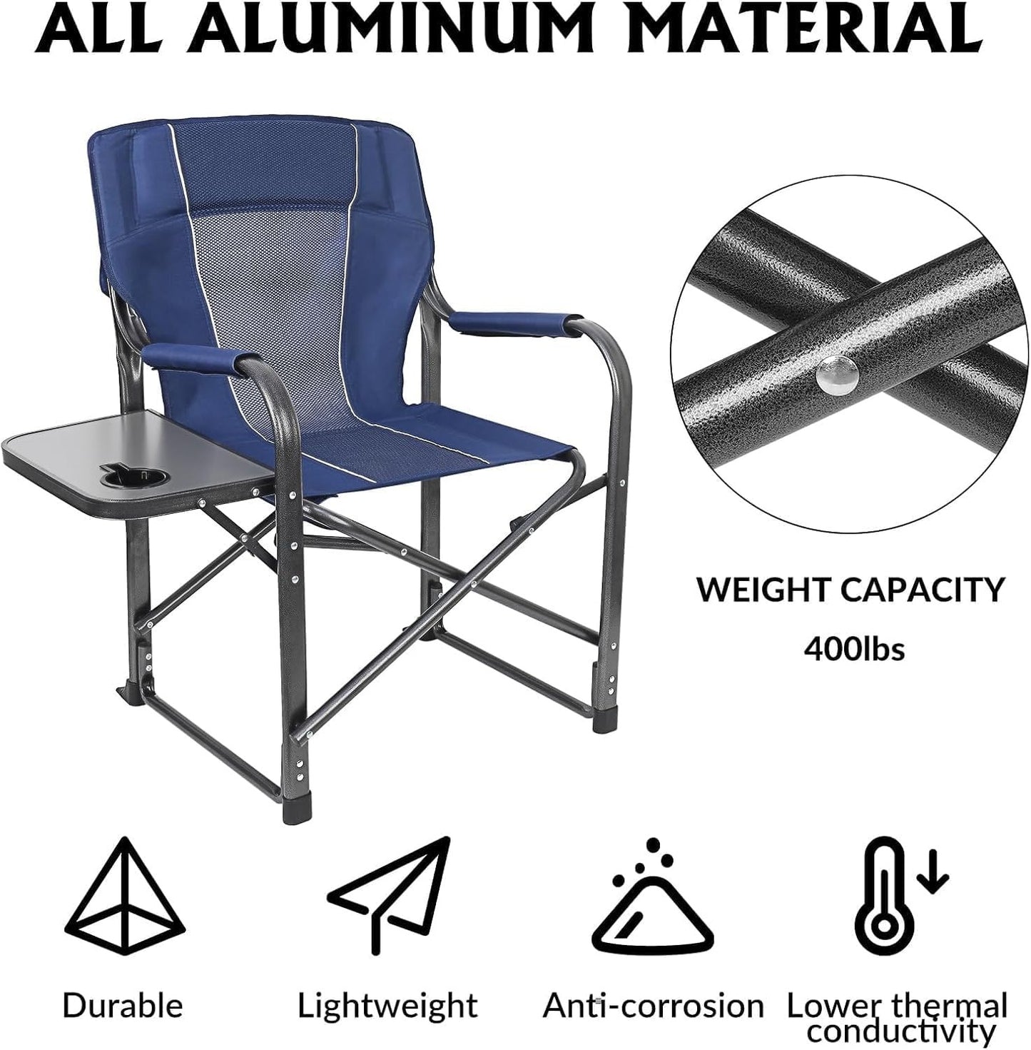 Folding Camping Chair with Side Table – Portable Heavy Duty Outdoor Chair (Red) ALOMAIRI