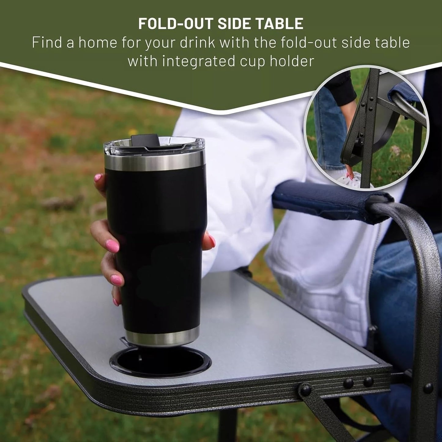 Folding Camping Chair with Side Table – Portable Heavy Duty Outdoor Chair (Red) ALOMAIRI