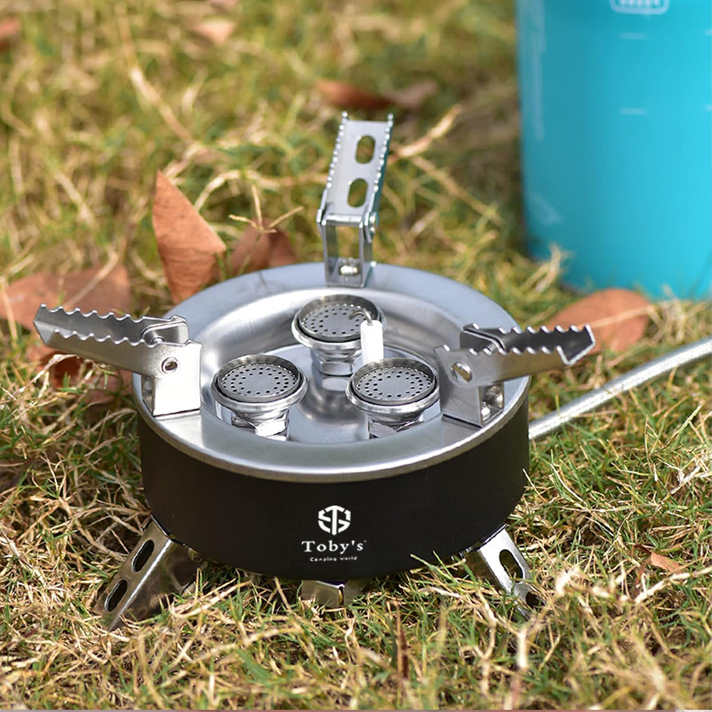 Toby's Gas Stove 06 6800W Camping Gas Stove Folding 3 Burners Piezo Ignition Backpacking Stove Outdoor Cooking Stove Furnace for Camping Hiking Picnic Emergency