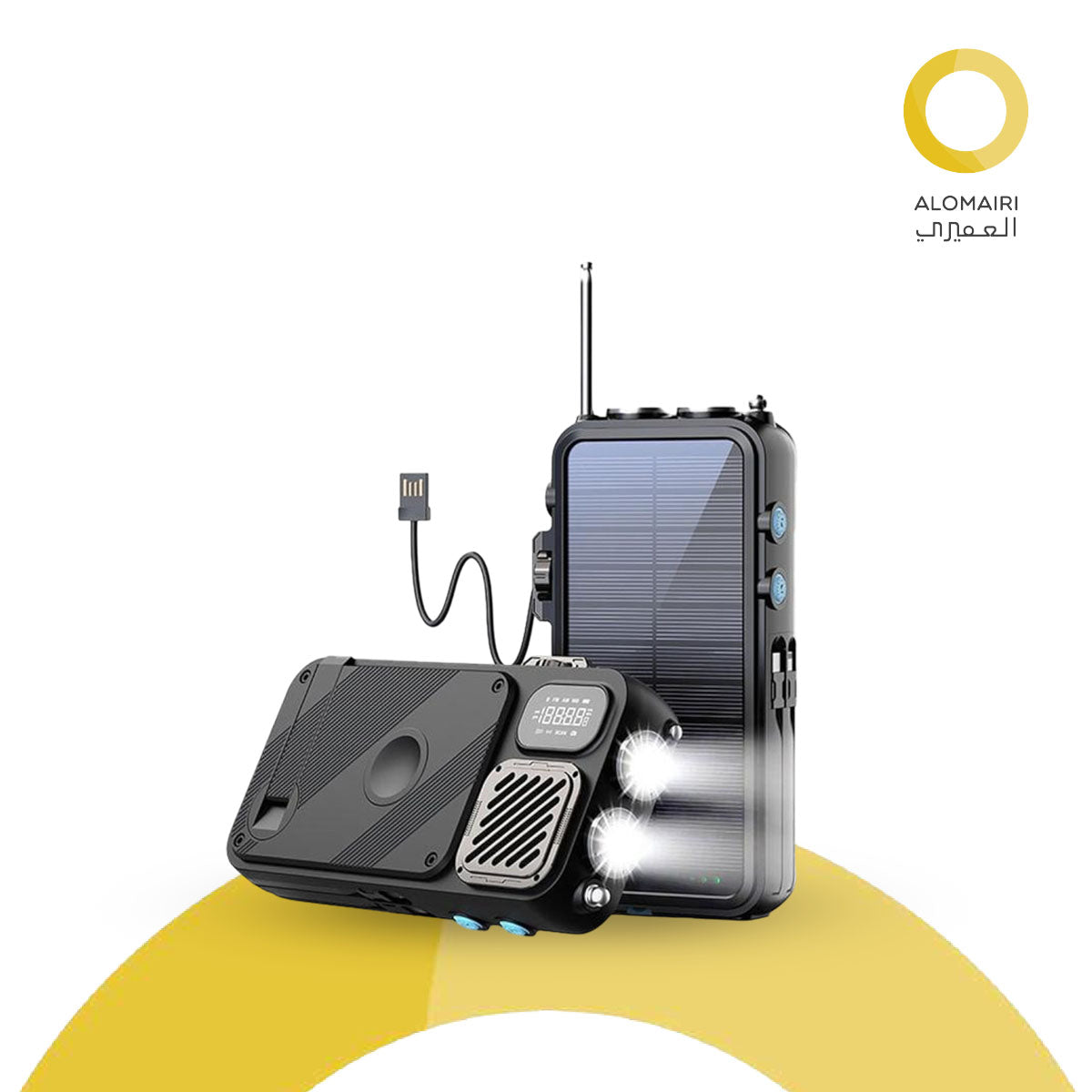باورولوجي باور بنك شمسي 16000mAh مع مكبر صوت راديو FM وإضاءة - أسود