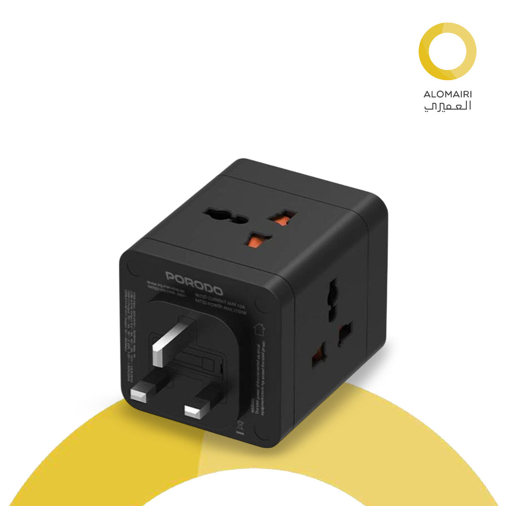 Porodo محول طاقة عالمي بـ 4 منافذ AC مع منفذي USB-A ومنفذ USB-C