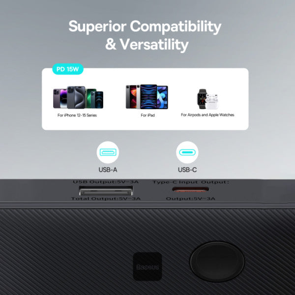Baseus Airpow Lite 10000mAh Fast Charge Power Bank 15W With Type-C and USB-A Port - Black