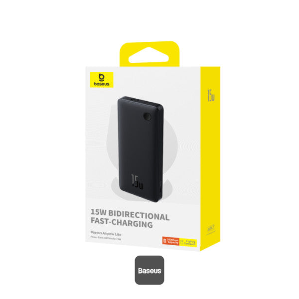 Baseus Airpow Lite 10000mAh Fast Charge Power Bank 15W With Type-C and USB-A Port - Black