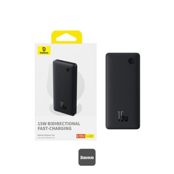 Baseus Airpow Lite 10000mAh Fast Charge Power Bank 15W With Type-C and USB-A Port - Black