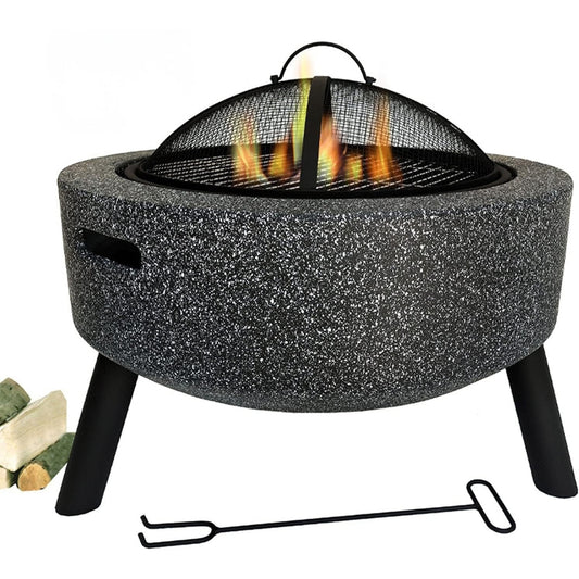 Outdoor Fire Pit & Charcoal Grill – Decorative Stone-Look Brazier (59×59×59cm) ALOMAIRI