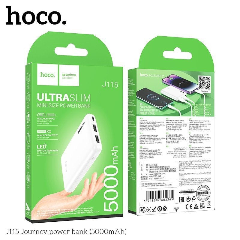 Hoco J115 باور بانك - بطارية خارجية خفيفة الوزن 5000 أمبير
