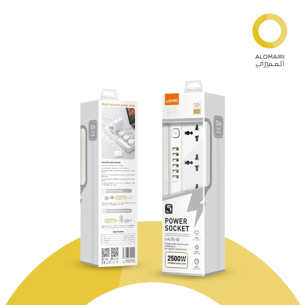 LDNIO موزع كهرباء عالمي بخمسة منافذ SC5614