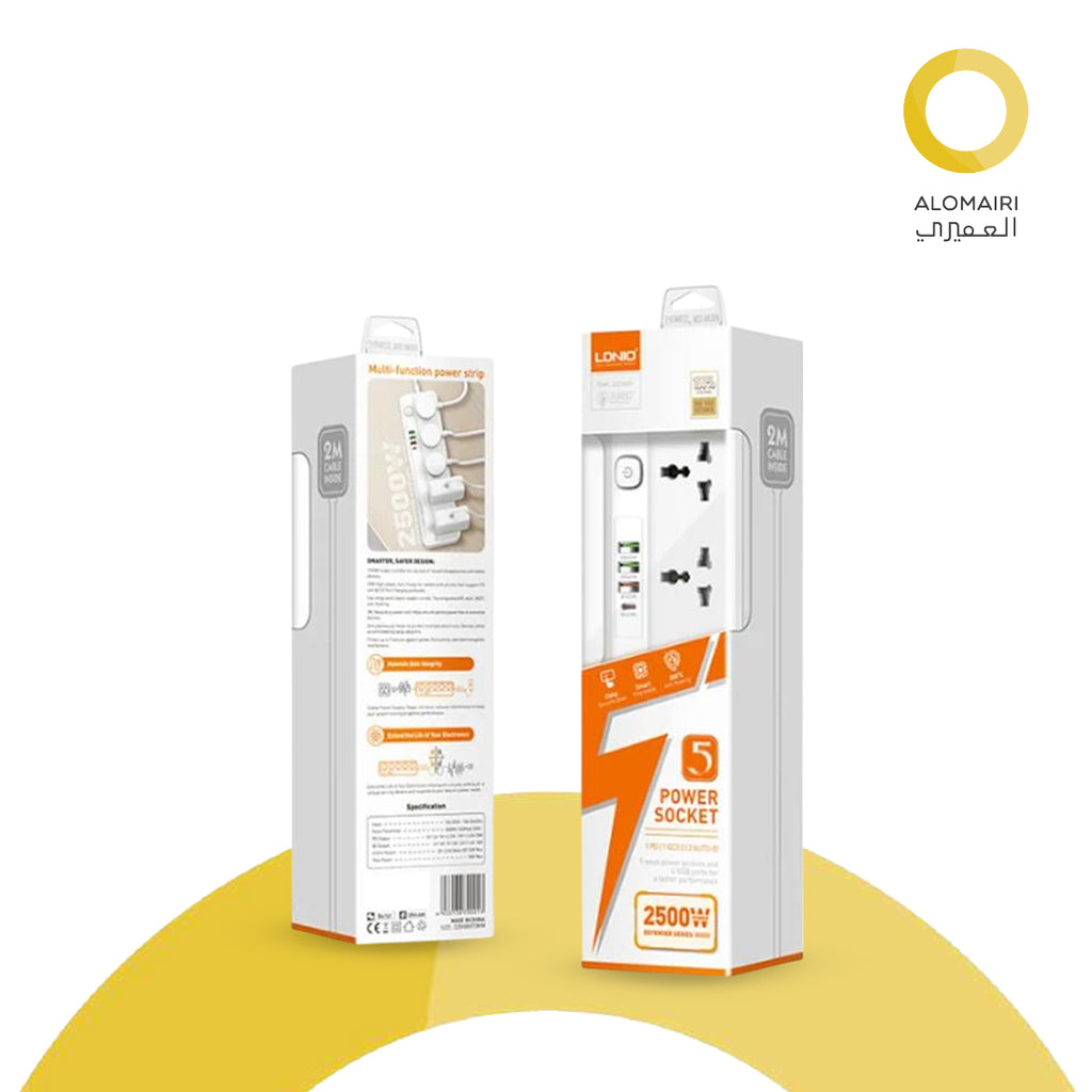 موزع كهرباء LDNIO SC5415 بخمسة منافذ مع منافذ USB