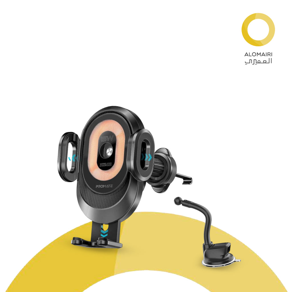 &nbsp;PROMATE 15W - حامل شحن لاسلكي شفاف للسيارة بتثبيت تلقائي: