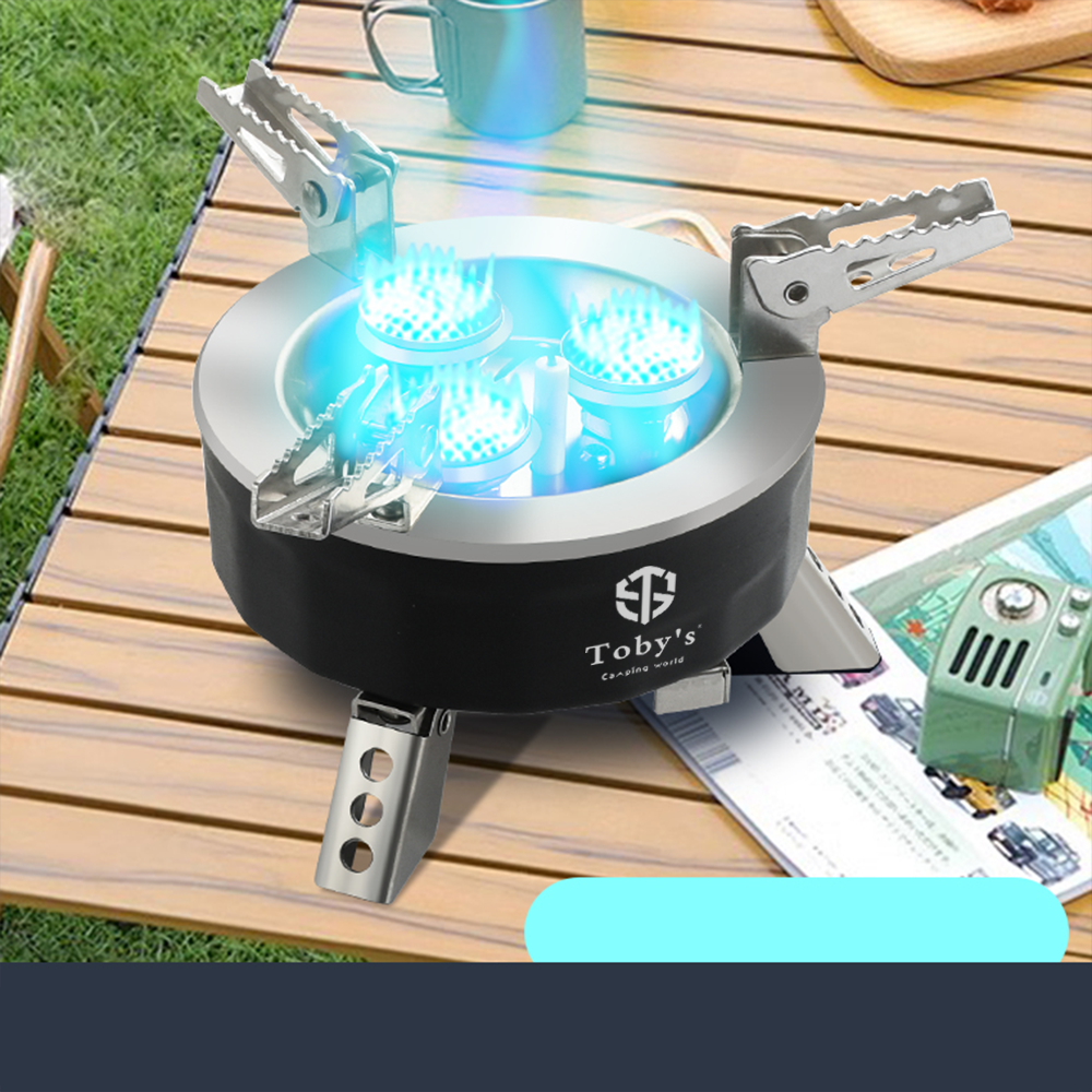 Toby's Gas Stove 06 6800W Camping Gas Stove Folding 3 Burners Piezo Ignition Backpacking Stove Outdoor Cooking Stove Furnace for Camping Hiking Picnic Emergency