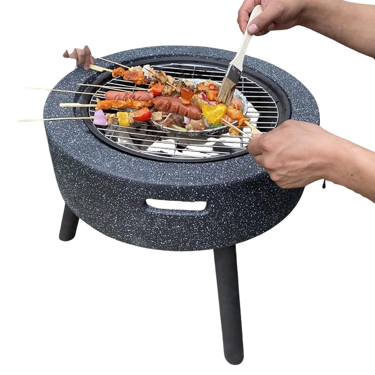 Outdoor Fire Pit & Charcoal Grill – Decorative Stone-Look Brazier (59×59×59cm) ALOMAIRI