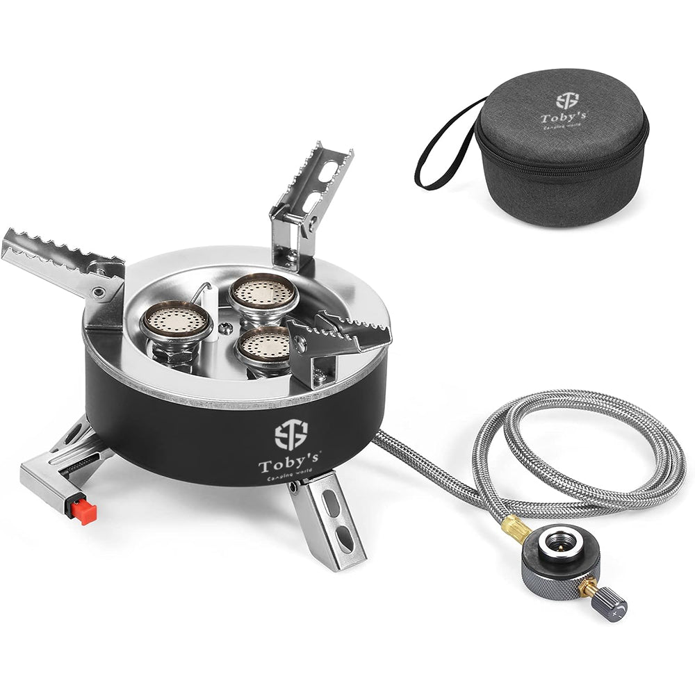 Toby's Gas Stove 06 6800W Camping Gas Stove Folding 3 Burners Piezo Ignition Backpacking Stove Outdoor Cooking Stove Furnace for Camping Hiking Picnic Emergency