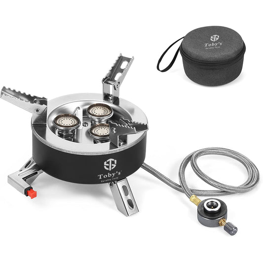 Toby's Gas Stove 06 6800W Camping Gas Stove Folding 3 Burners Piezo Ignition Backpacking Stove Outdoor Cooking Stove Furnace for Camping Hiking Picnic Emergency