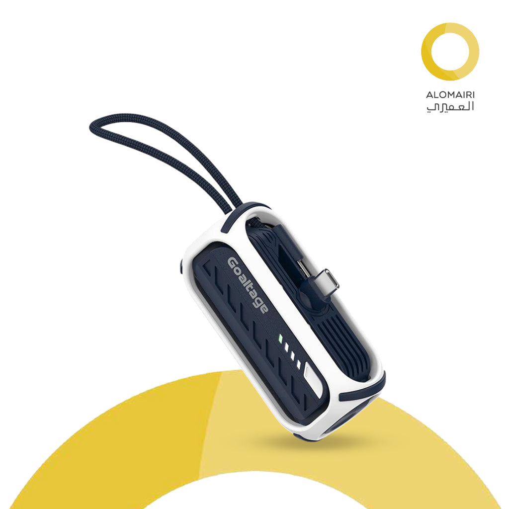 Goaltage PB08 PulseMini 5K باور بانك 22W بكابل مدمج، حزام حمل، مؤشر طاقة، شحن آمن وتصميم مدمج بحجم صغير