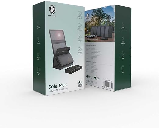 Green Lion SolarMax  بنك الطاقة يشحن بالطاقة الشمسية بسعة 10000 مللي أمبير  - أسود