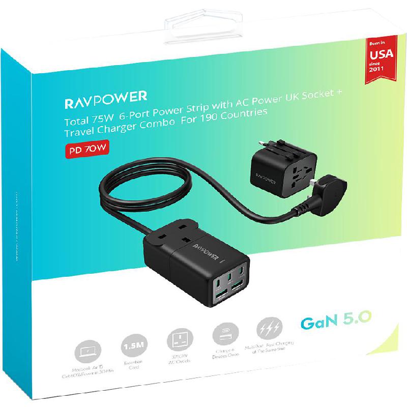 RAVPower شاحن مكتبي 5 منافذ هو رفيق الشحن المثالي في السفر