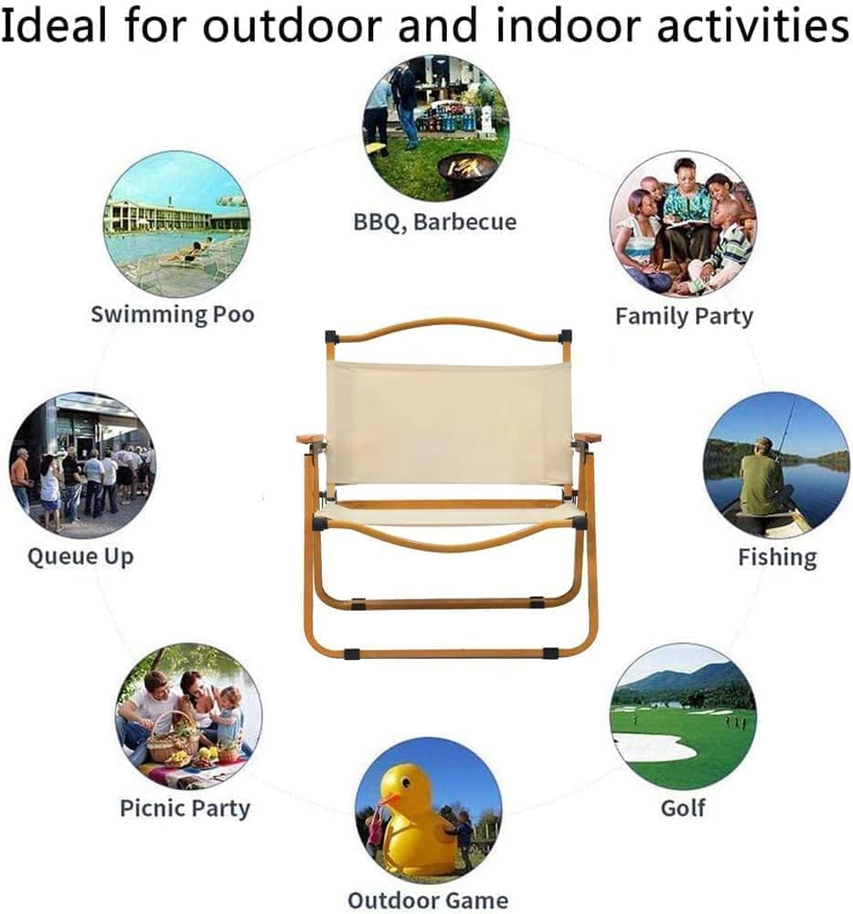 Camping Folding Ultralight Chair - Outdoor Furniture with Wooden Handle Aluminum Bracket - Stable Collapsible Camp Chair for Hiking, Fishing, Picnic, Travel