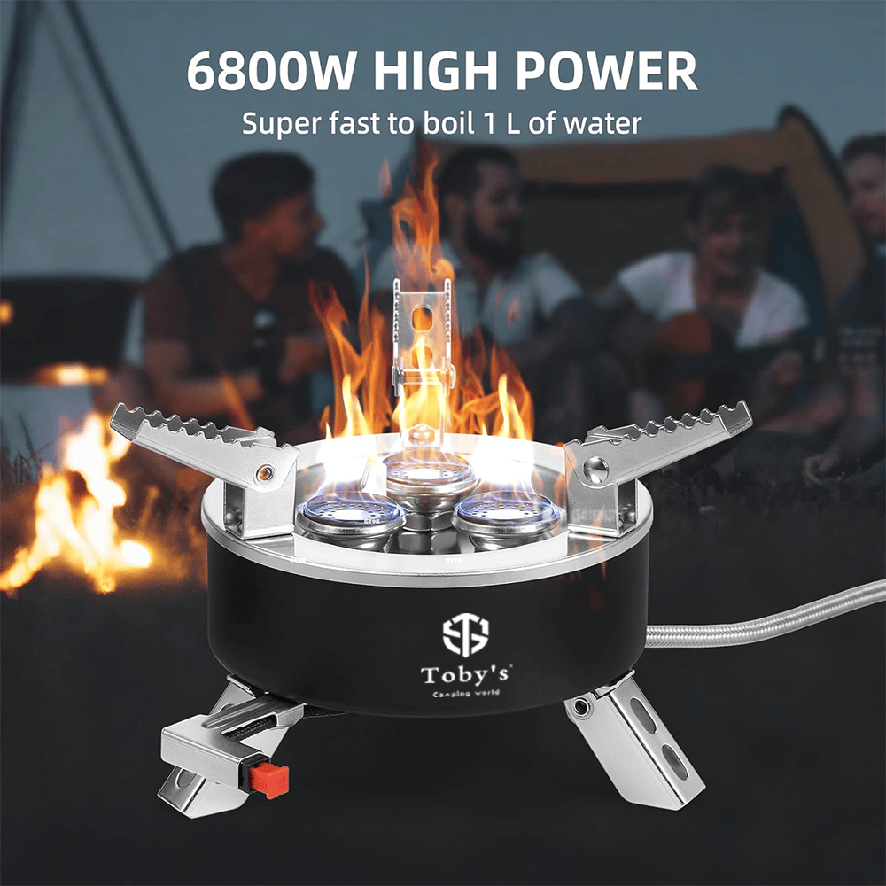 Toby's Gas Stove 06 6800W Camping Gas Stove Folding 3 Burners Piezo Ignition Backpacking Stove Outdoor Cooking Stove Furnace for Camping Hiking Picnic Emergency