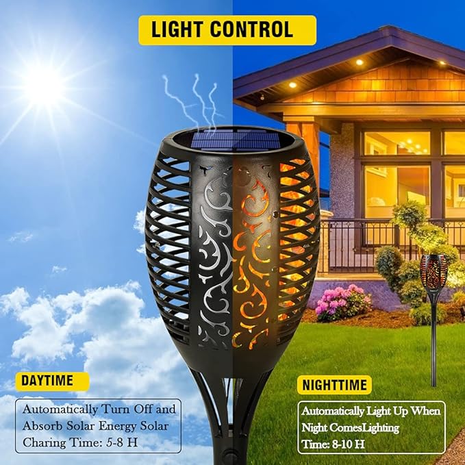 مصباح الشعلة بالطاقة الشمسية للتخييم و حدائق المنزل بضمان سنة