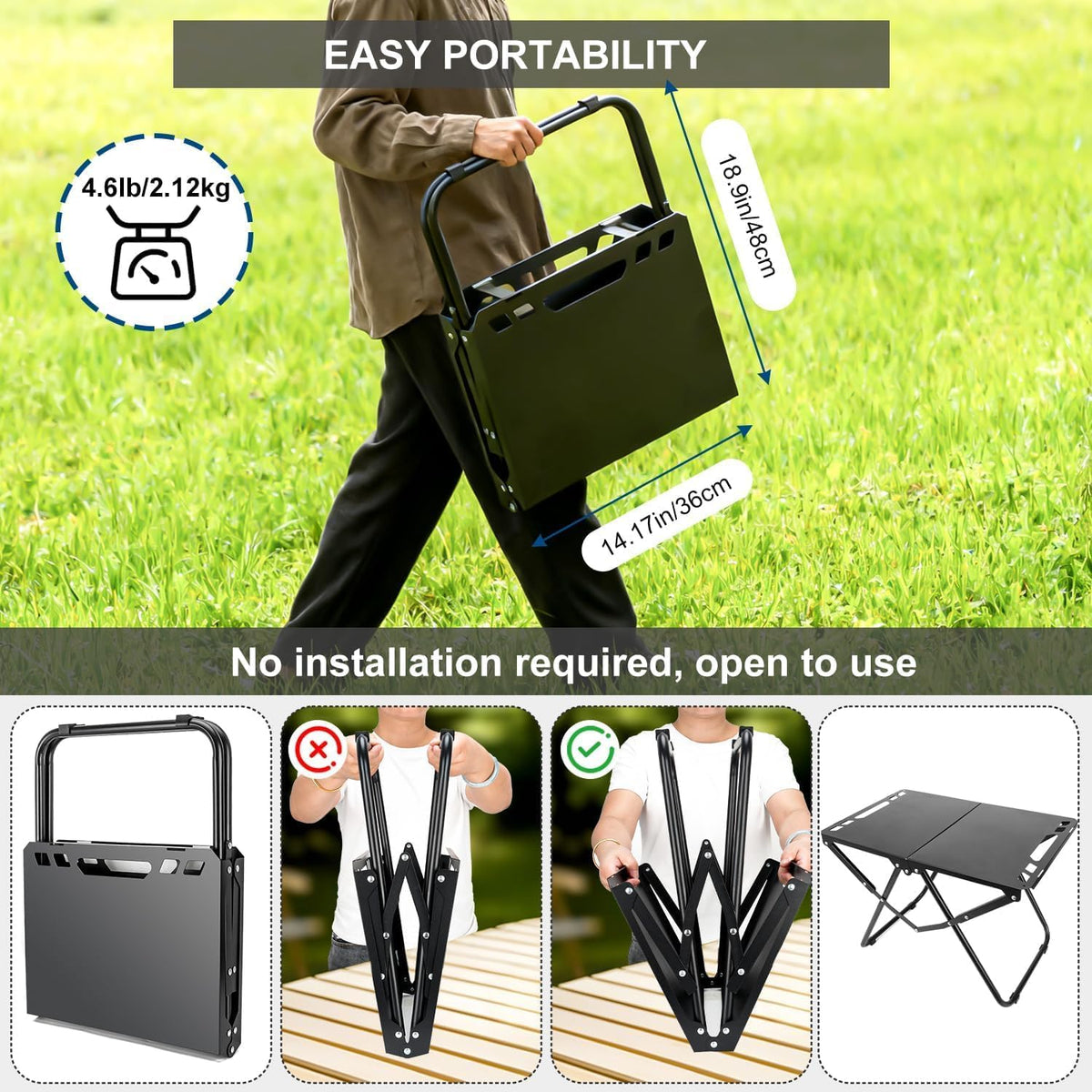 Camping Furniture Set – 2 Folding Chairs with Cup Holders & 1 Portable Folding Table