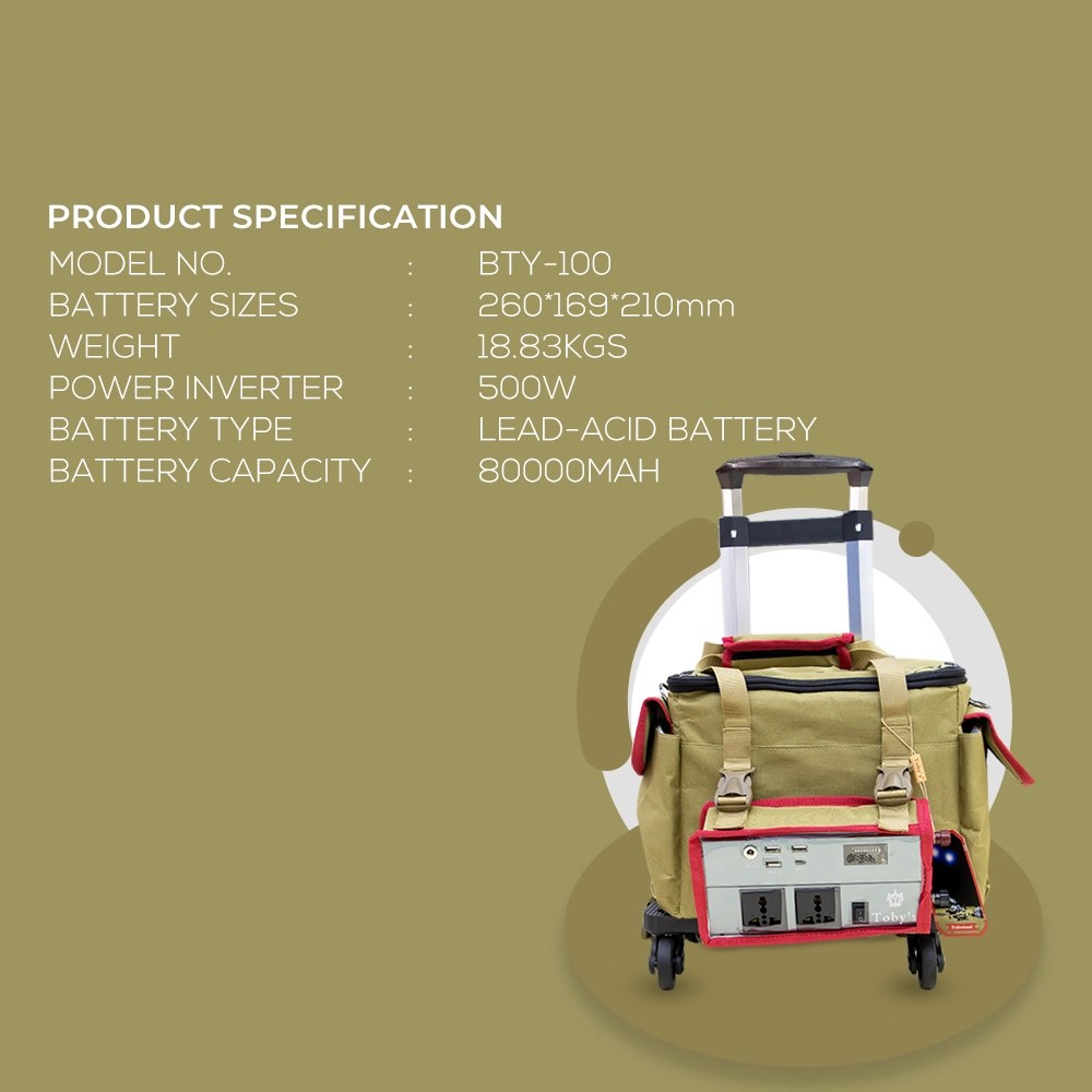 Toby's BTY 100 Highly Durable Battery 80000mAh Power Station, Rechargeable Battery With 500W Power Inverter