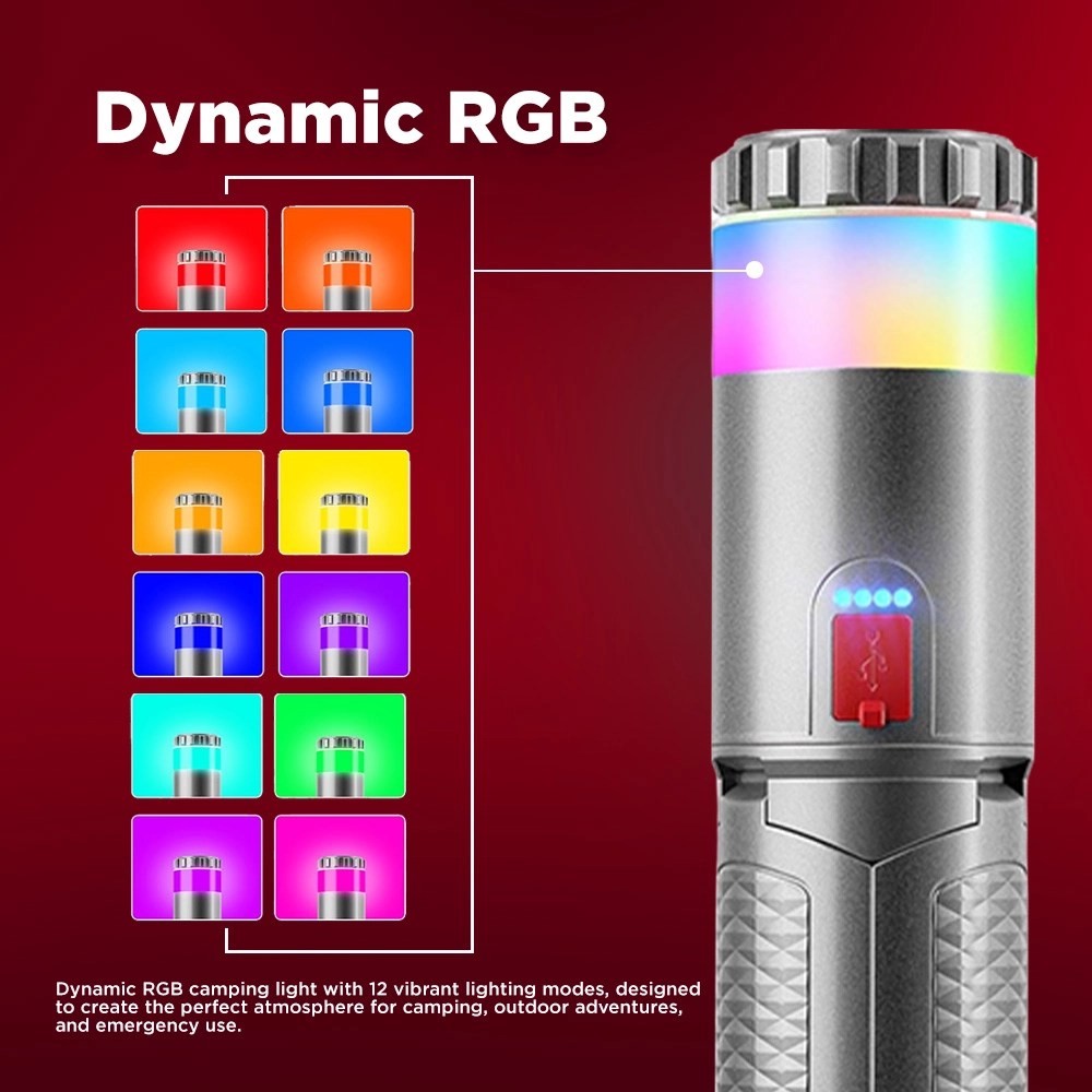 TOBY’S Professional CPL-T21 PRO Rechargeable Telescopic Camping Lantern, 1000 Lumens, 6000mAh Power Bank, COB Warm and White Light, RGB Modes, Remote Control, Tripod Stand, Type-C Charging