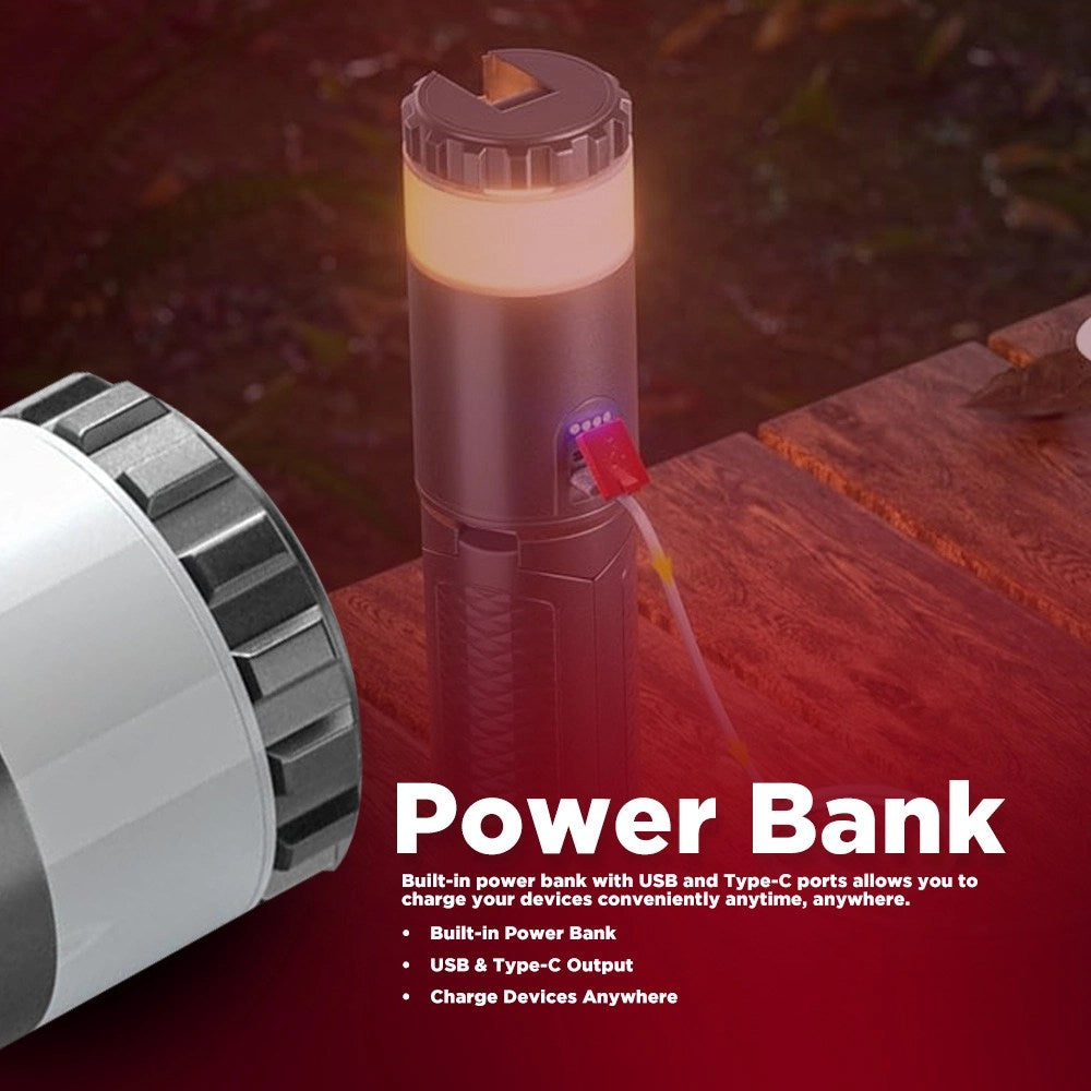 TOBY’S Professional CPL-T21 PRO Rechargeable Telescopic Camping Lantern, 1000 Lumens, 6000mAh Power Bank, COB Warm and White Light, RGB Modes, Remote Control, Tripod Stand, Type-C Charging