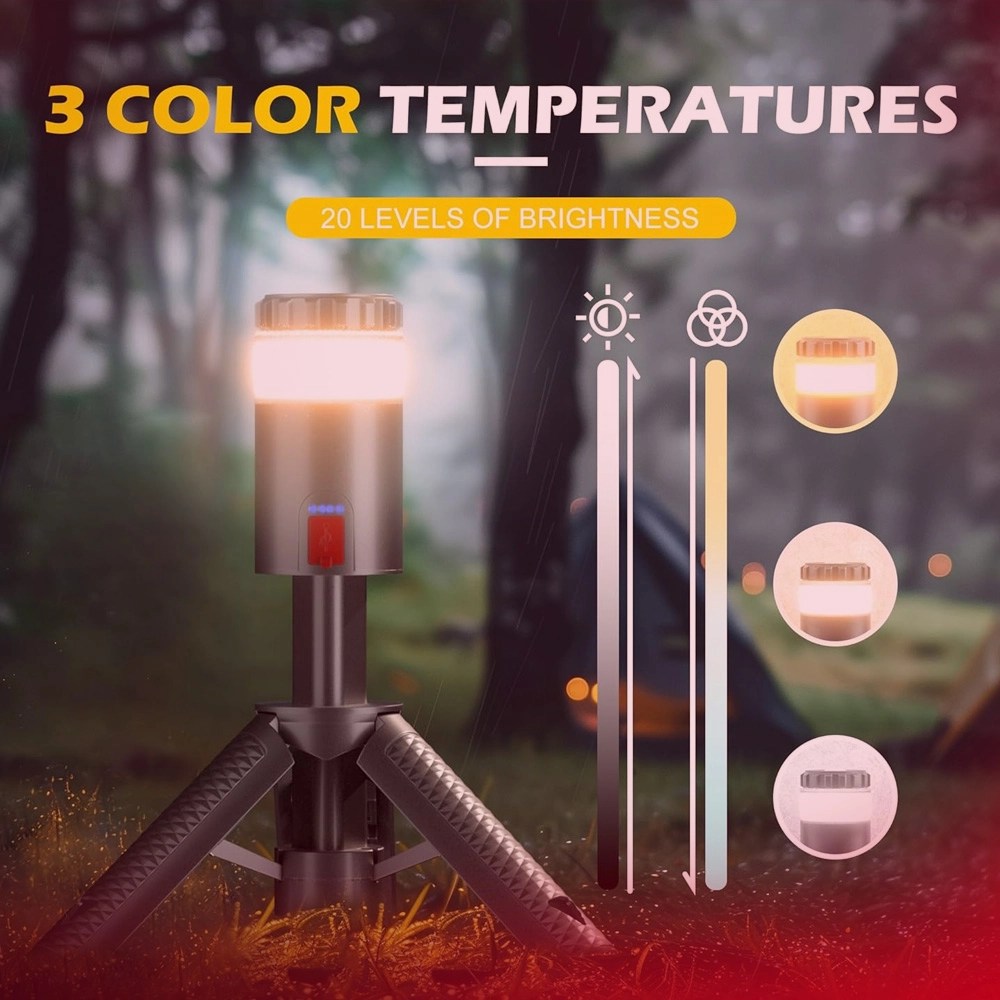 TOBY’S Professional CPL-T21 PRO Rechargeable Telescopic Camping Lantern, 1000 Lumens, 6000mAh Power Bank, COB Warm and White Light, RGB Modes, Remote Control, Tripod Stand, Type-C Charging
