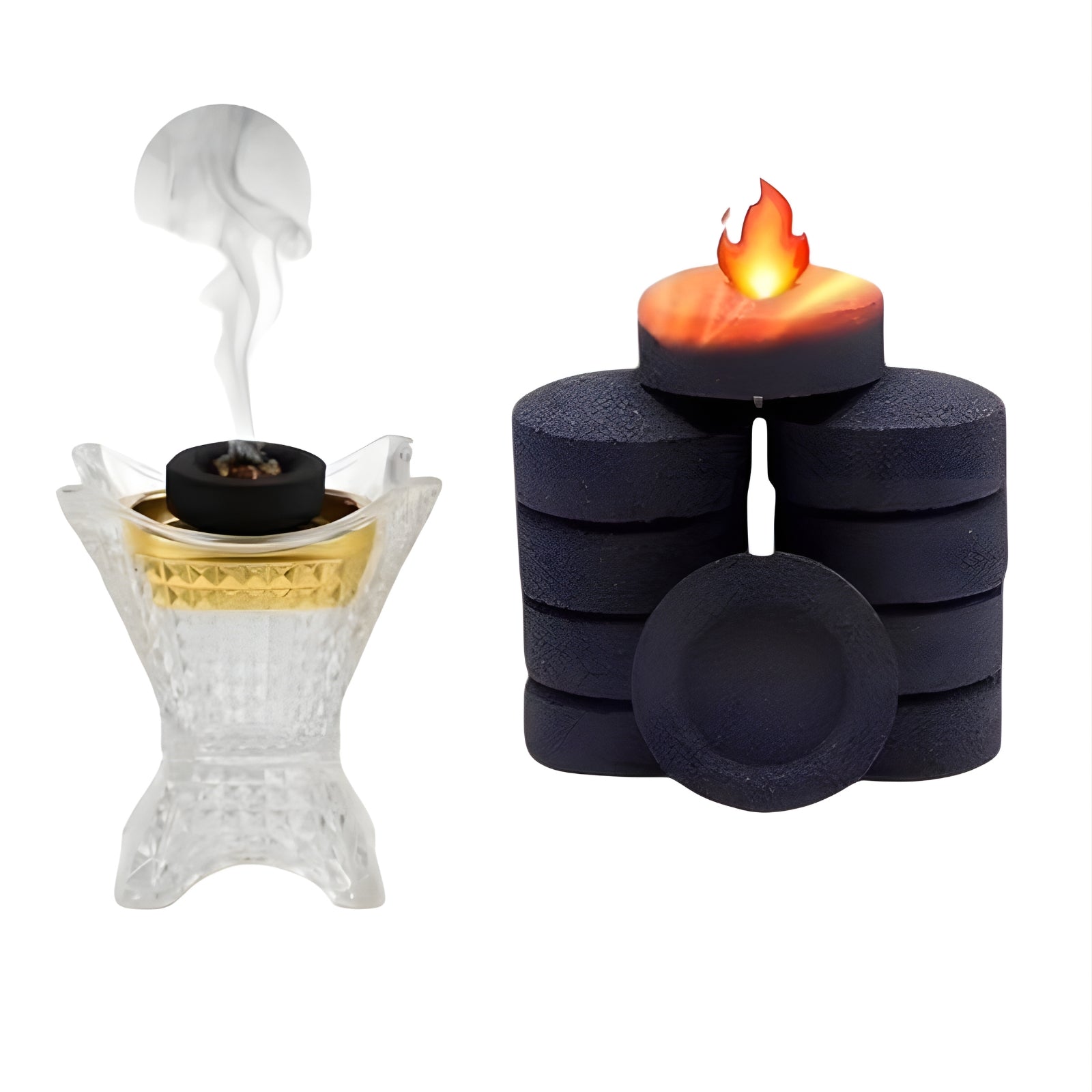 Qasr Al Molouki Premium Charcoal – 12 Pieces (20 mm Discs) + FREE Lighter | 100% Natural, Smokeless & Odorless ALOMAIRI