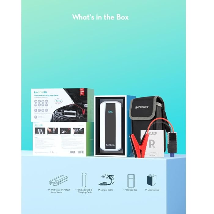 RAVPower 3-in-1 Jump Starter with 11000mAh Power Bank & LED Flashlight